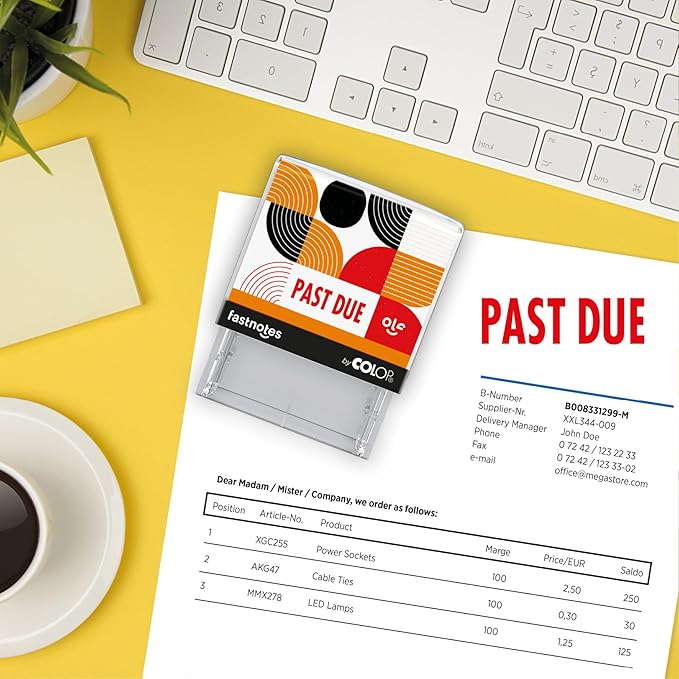 Fastnotes Past Due Self-Inking Rubber Stamp by COLOP - Great for Office Documents, Notary, Warehouse, Accounting Paperwork, Business, and Legal Documentation - Red Ink (Past Due- Red)