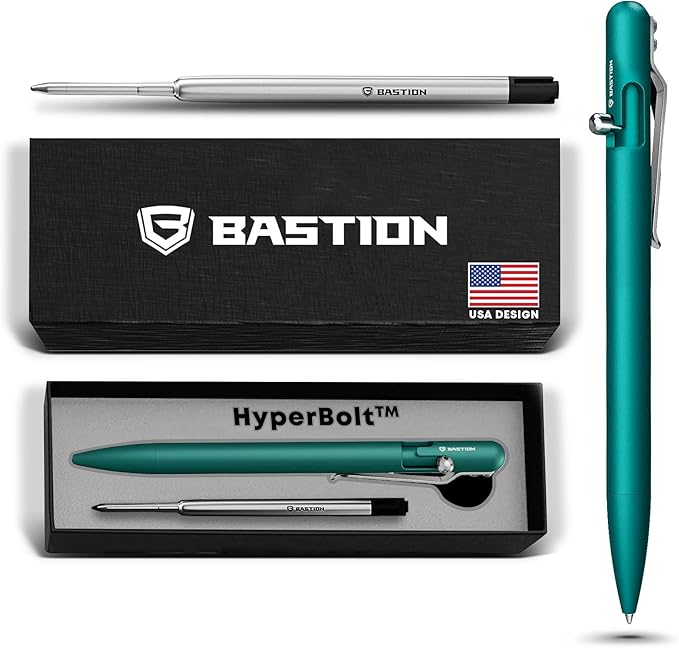 BASTION Luxury Slim Bolt Action Pen, Lightweight Aluminum EDC Pen with Fine Tip, Professional Ballpoint Pen for School and Work - Seafoam
