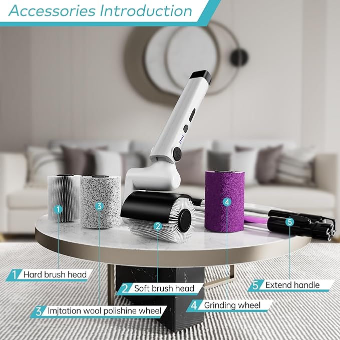 Roller Electric Spin Scrubber - 2-Speed Waterproof Cordless Power Cleaning Brush, 4 Multi-Purpose Brush Heads & Telescopic Pole for Deep Floor, Bathroom, Furniture, Glass & Car Cleaning