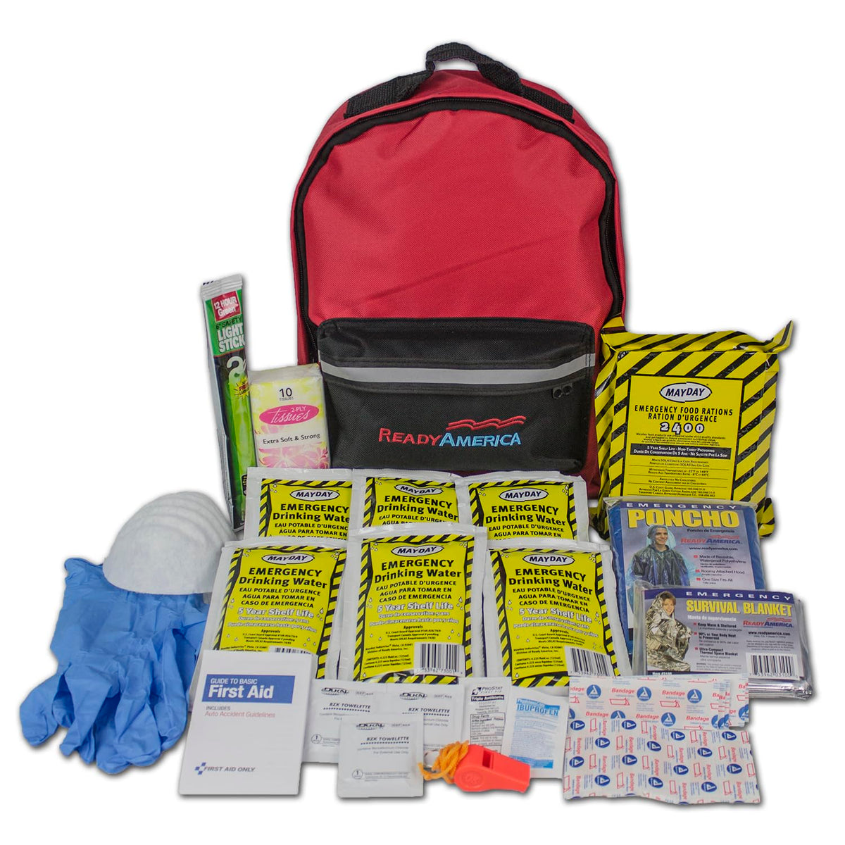 Ready America 70180 72 Hour Emergency Kit, 1-Person, 3-Day Backpack, Includes First Aid Kit, Survival Blanket, Emergency Food Portable Disaster Preparedness Go-Bag for Earthquake, Fire, Flood