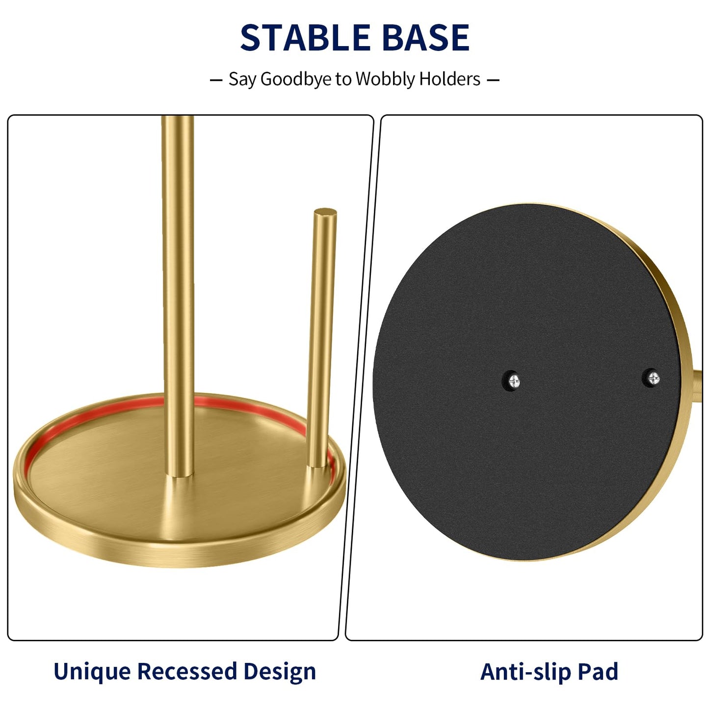 Jesginboo Paper Towel Holder Countertop, Gold Kitchen Paper Towels Holder, Paper Roll Holder with Weighted Base