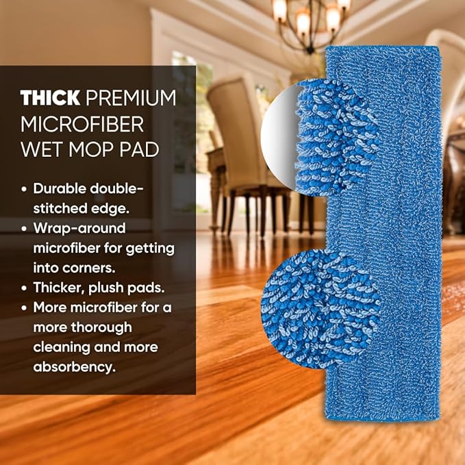 Microfiber Wholesale 18" Absorbent Microfiber Wet Mop Pad - Reusable, Machine Washable, Refills (2 Pack)