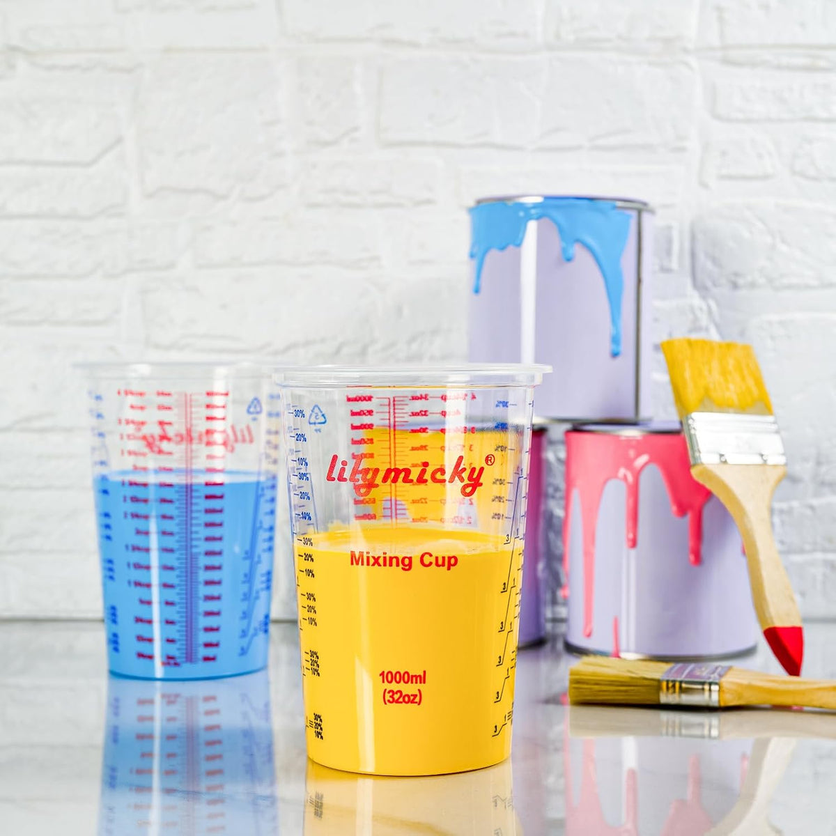 25 PACK Plastic Measuring Cups, 32 oz (1000ml) Disposable Mixing Cups, Measurement ratios: 2:1, 3:1, 4:1, Perfect for Epoxy Resin, Paint Mixing, Art DIY