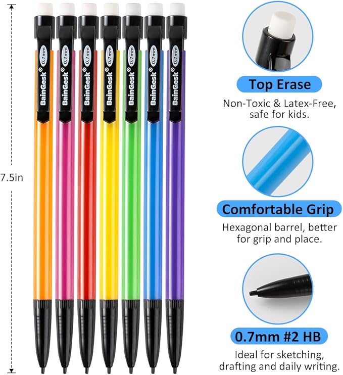 Mechanical Pencils, 0.7mm Medium Point, HB #2 Lead, 210 Pack Bulk Mechanical Pencils and 48 Tubes Refills, Assorted Colored Barrels, Office School Supplies