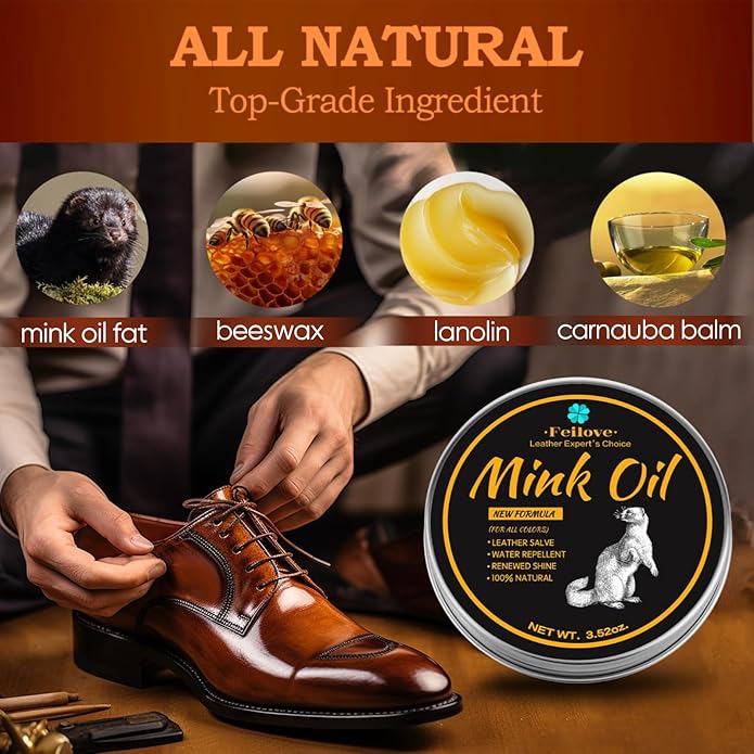 4-in-1 Mink Oil Leather Conditioner and Cleaner 3.52 oz - Premium Waterproof Formula for Boots and Shoes
