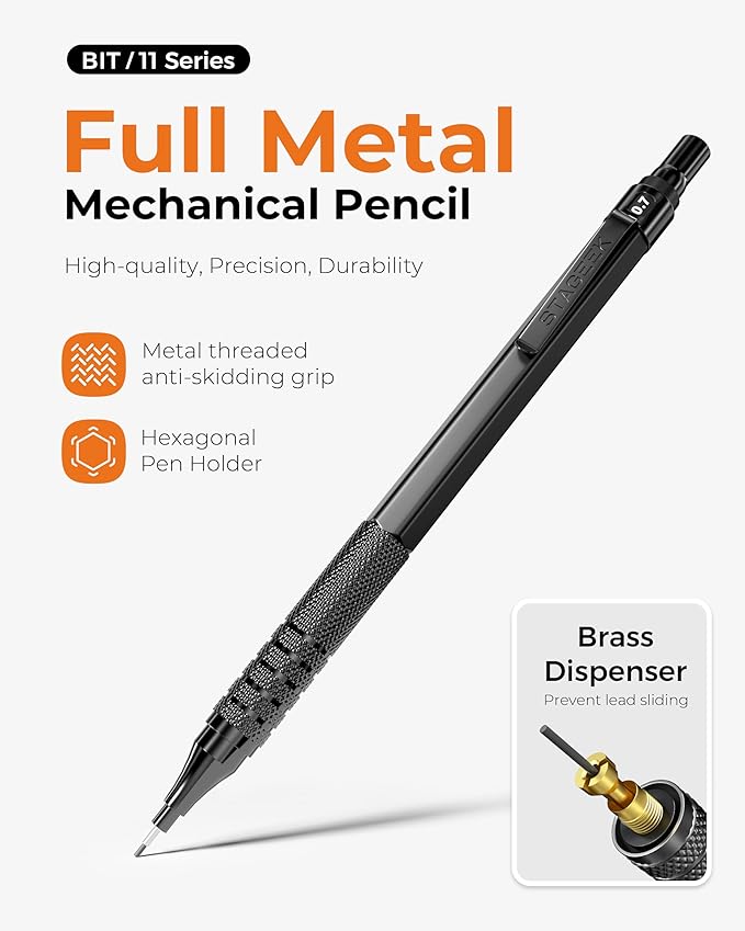 45PCS Black & Silver Metal Mechanical Pencil Set in Leather Case, 0.5, 0.7, 0.9, 2.0mm Drafting Pencils with 28 Tubes(6B 4B 2B HB 2H 4H & Colors)Lead Refills for Art Drawing, Sketching,Writing