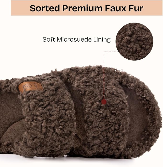 EverFoams Womens Fuzzy Open-toe Slippers Soft Comfy Memory Foam Indoor House Shoes