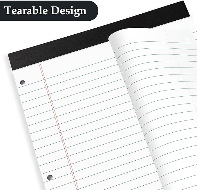 HAUTOCO 12 Pack 8.5 x 11 Legal Pads White Wide Ruled Notepads Perforated Writing Pads, 30 Sheets Per Notepad, 3-Hole Punched Paper, Writing Note Pads for School, Home, Office, Business
