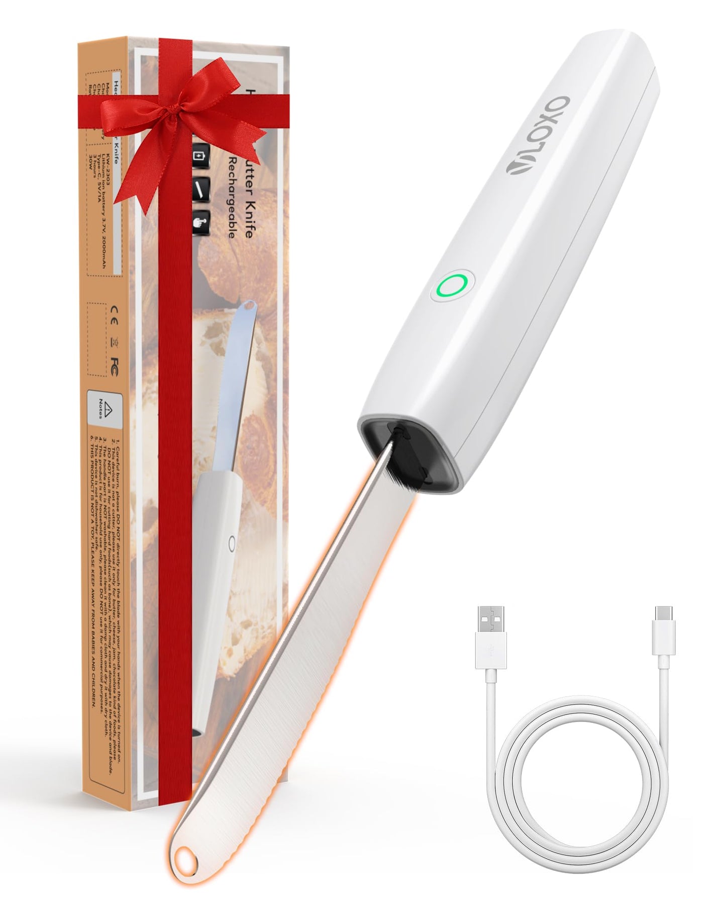 VLOXO Heated Butter Knife, Electric Cold Butter Spreader with 2 Heat Modes Fast Warming Without Tearing Toast Cordless Rechargeable Butter Knife for Hard Butter Cheese Honey Jam and Peanut Butter