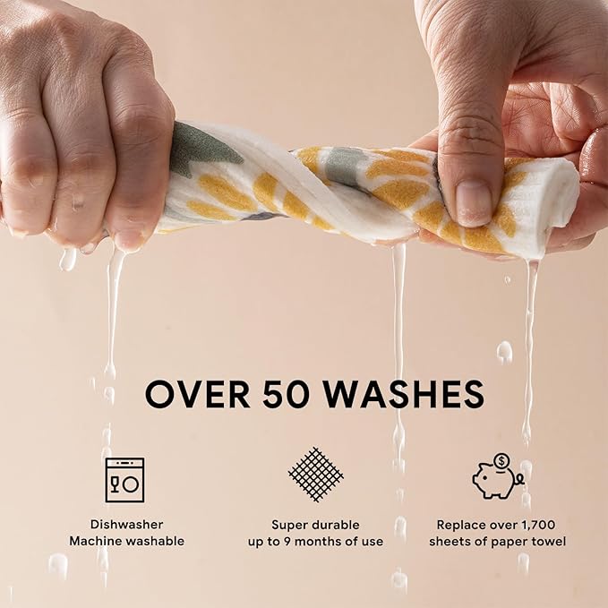 RECYCO Swedish Dishcloths for Kitchen | 6 Pack Autumn Leaf Washable Dish Rags | Cellulose Reusable Cleaning Paper Towels | Absorbent Counter Dish Cloth Sponge Kitchen Wipes, 8" L x 7" W