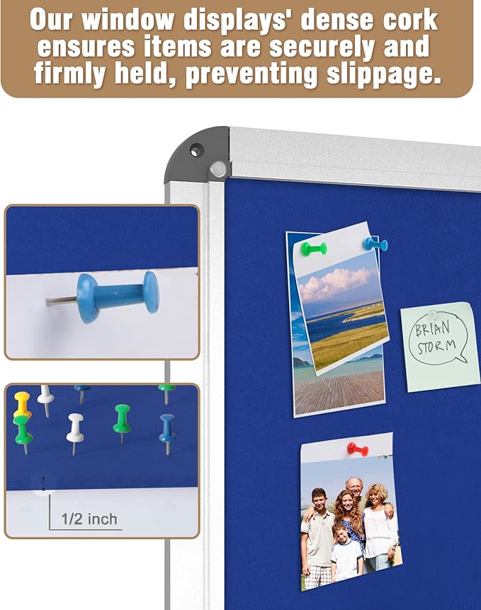 28"x26" Enclosed Bulletin Board, Lockable Weather-Resistant Aluminum Cork Noticeboard for School & Office, Silver Frame w/Blue Flet