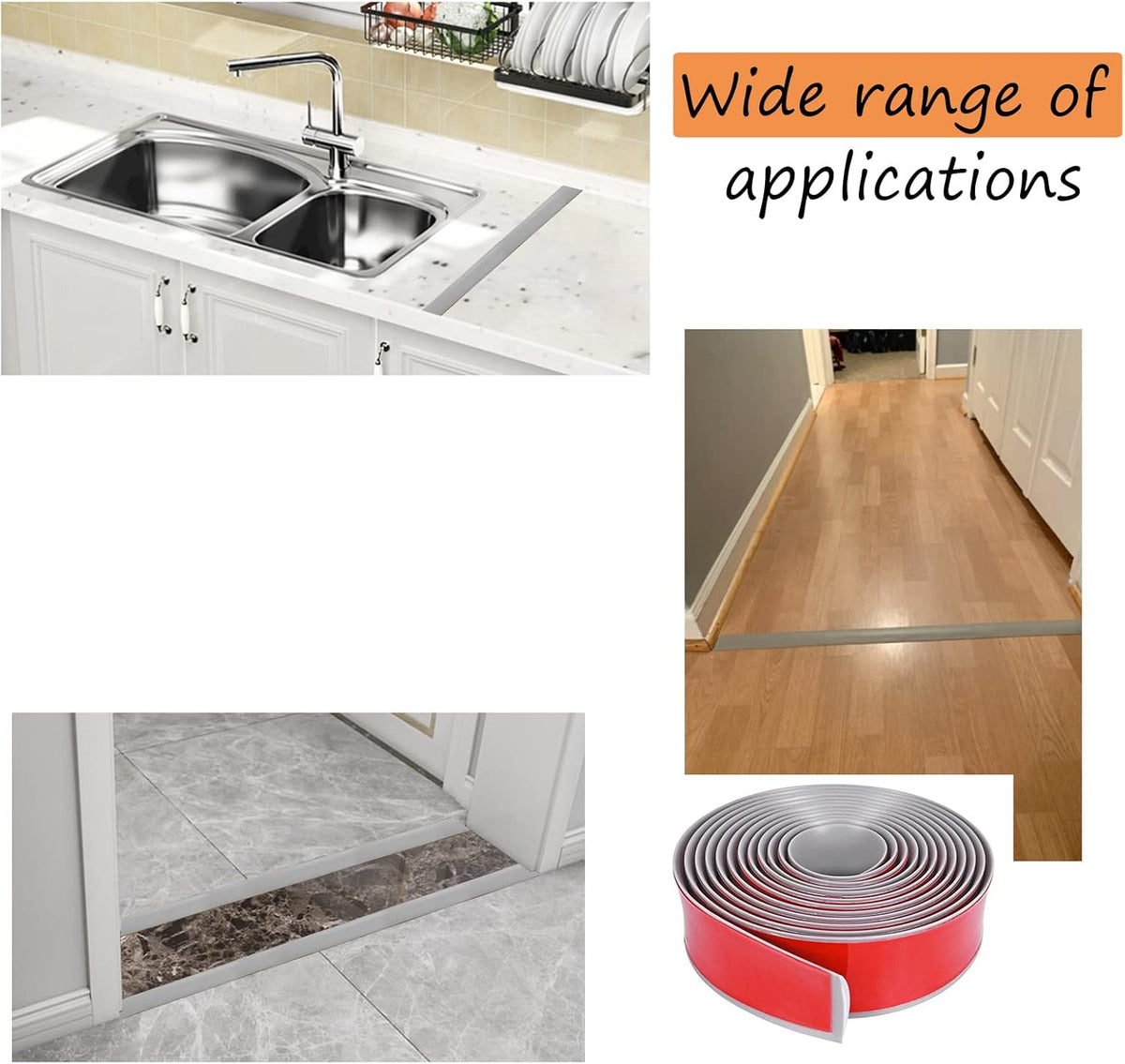 Floor/Door Flat Transition Strip & Self-Adhesive Vinyl Edge Trim - Laminate Gap Covering Joining Strip