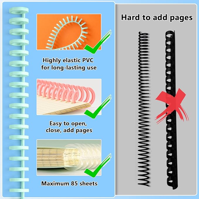Comb Binding Spines Easy to Open Close Adding Pages for Binding Machine Worklion 1/2 Inch Diameter 30 Ring Plastic Binder Combs and Spines Maximum 85 Sheets 10pieces