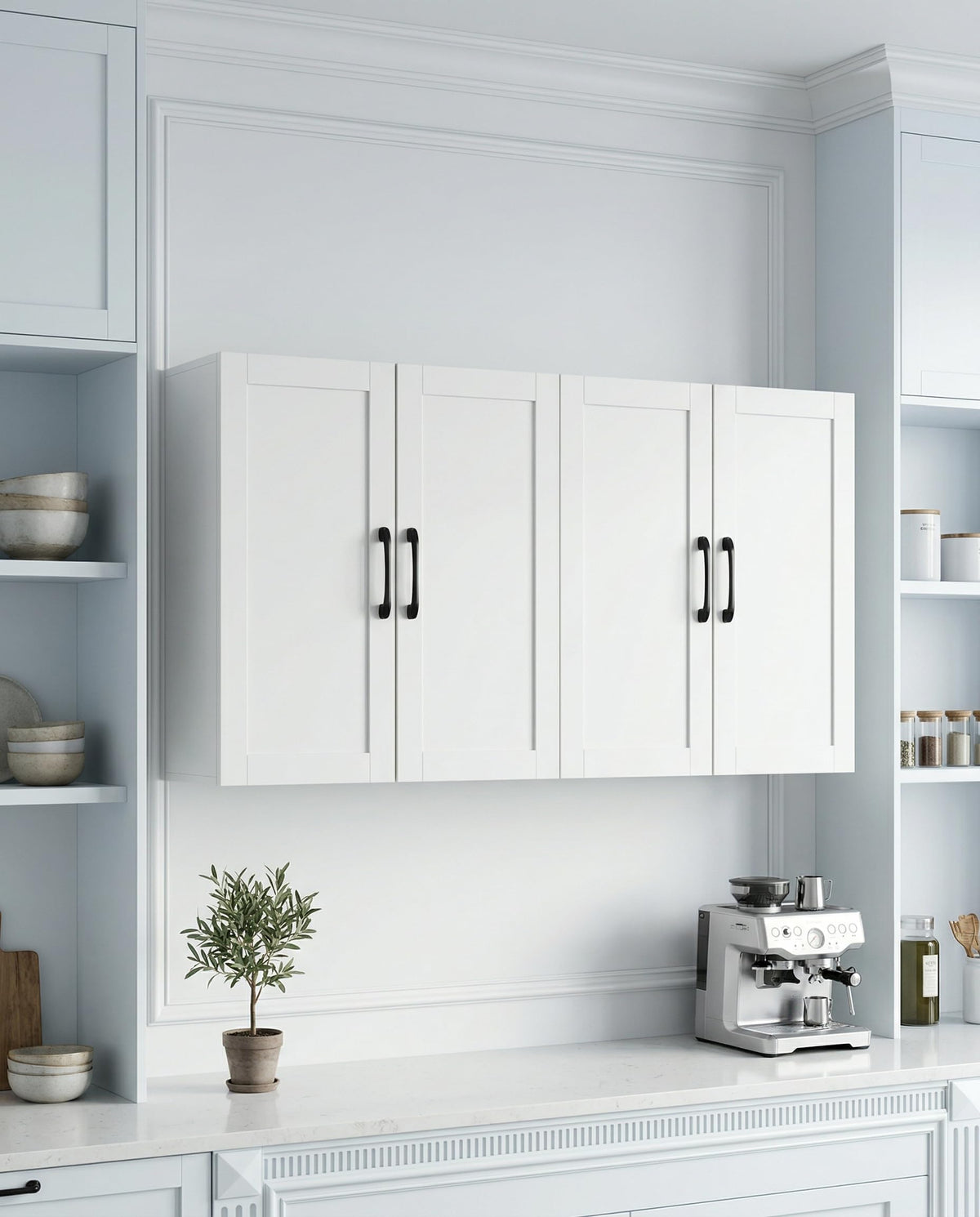 Cozivellia Wall Cabinet with Adjustable Shelves, Laundry Room Cabinet with 4 Doors, Kitchen Storage Cupboard Cabinet, Wall Mount Medicine Cabinet for Bathroom, Living Room, White