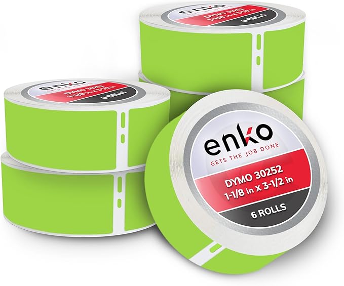 enKo [6 Rolls, 2100 Labels] Address, Shipping & Barcode Labels 30252 - Green (1-1/8" x 3-1/2") Compatible for Dymo LabelWriter & Rollo Printer