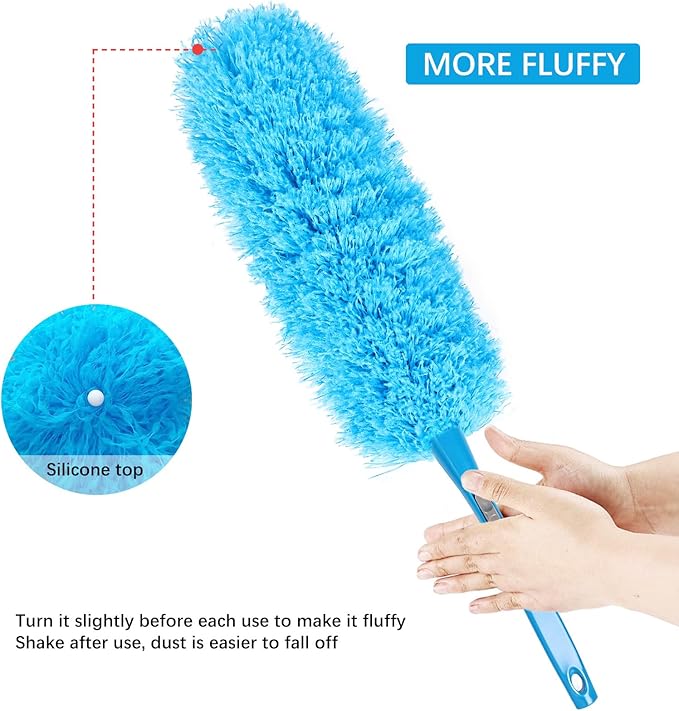 Rainbow Static Duster 24inch Reusable Microfiber Electrostatic Dusters with 2 Beandable and Washable Duster Head for Cleaning Home, Office, Car