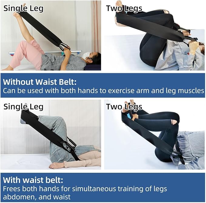 Leg Lifter Strap & Stretching Aid for Stroke Recovery, Hands-Free Physical Therapy Band for Elderly & Bedridden, Leg Rehabilitation Equipment for Knee/Hip Surgery & Foot Drop (1 Foot+ Waist Belt)
