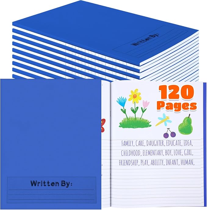 Henoyso 12 Pcs 120 Pages Primary Composition Notebooks K-2 9 3/4 x 7 1/2 Inch Journals Primary Journals Blank Books for Kids to Write Stories Kindergarten (Blue)
