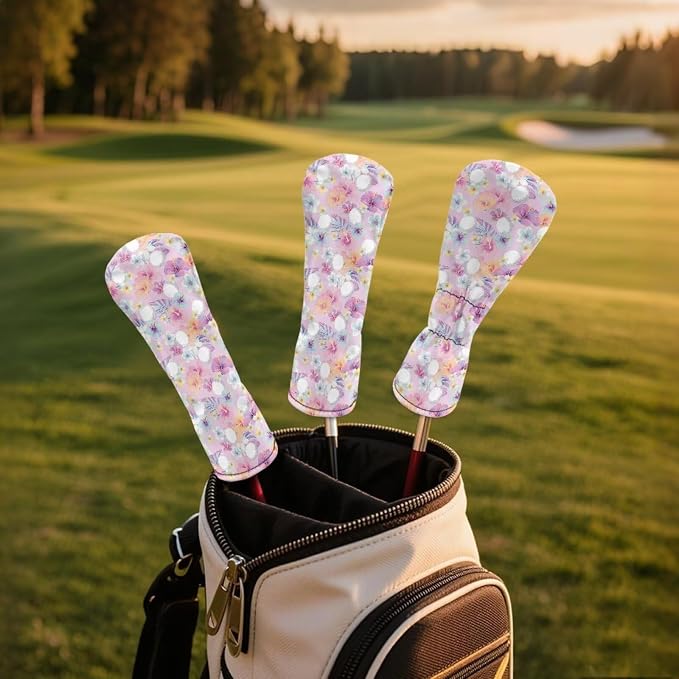 Rnyleeg Golf Club Head Covers for Women Driver Head Cover Leather Fairway Wood Headcover Hybrid Headcovers for Golf Clubs
