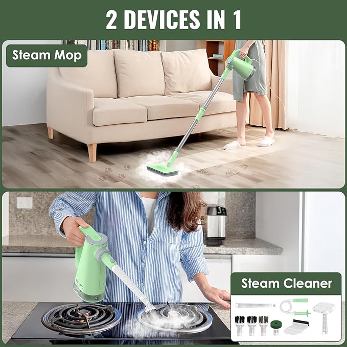 FEPPO Steam Mop & Detachable Handheld Steam Cleaner for Home and Floor Cleaning, 15s Heat-Up, 230°F Floor Steamer for Deep Cleaning with Multi-purpose Attachments Hardwood Floors, Tile,Grout,Furniture