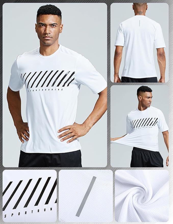 5 Pack Men’s Active Quick Dry Crew Neck T Shirts | Athletic Running Gym Workout Short Sleeve Tee Tops Bulk