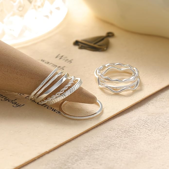 WFYOU 10 Pcs 1-2mm 18K Gold Plated Simple Rings for Women Band Knuckle Stacking Midi Rings Elegant Classic Minimalist Rings Comfort Fit