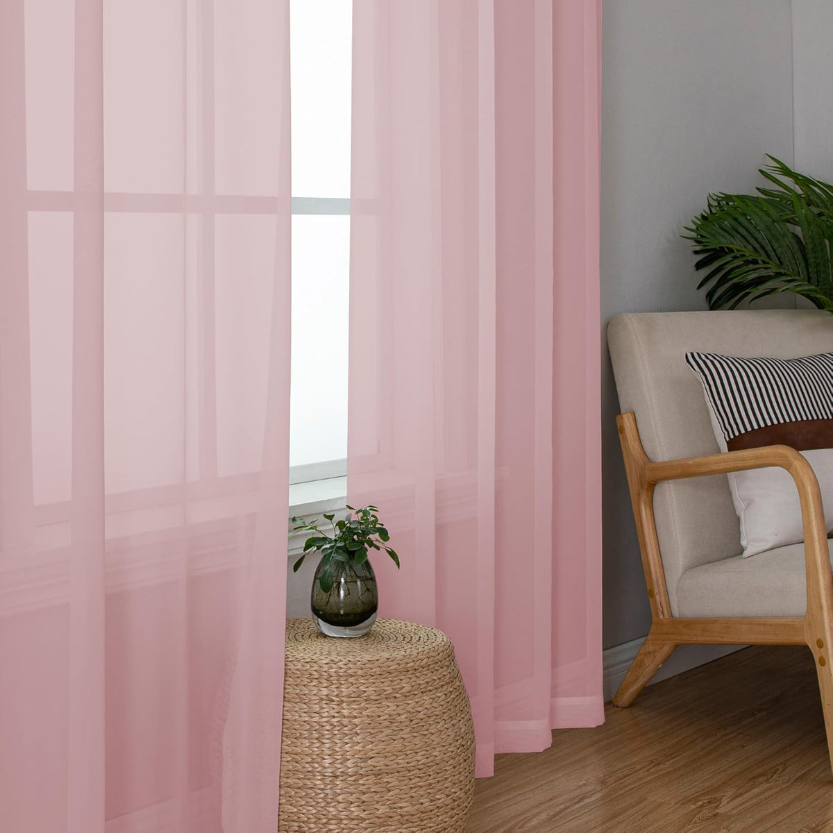 Chyhomenyc Sheer Curtains 72 Inch Length 2 Panels, Light Filtering Top Dual Rod Pocket Voile Window Curtain Drapes for French Door, Bedroom Living and Children Room, Each 42W x 72L, 2PCS, Blush Pink