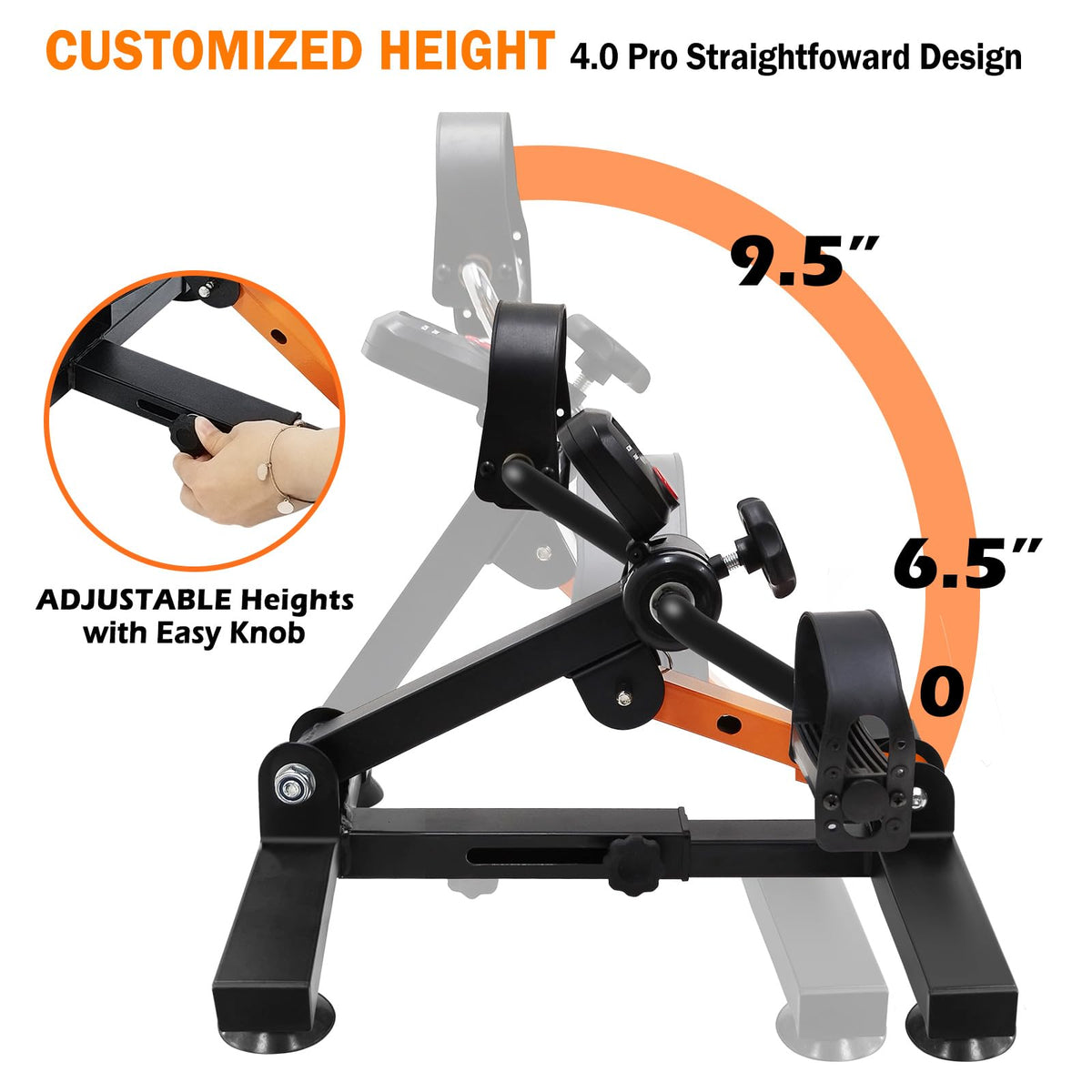 GOREDI Under Desk Exercise Bike, Pedal Exerciser with Adjustable Heights, Foldable Cycle Bike for Office, Stable Suction Cups Peddler Exerciser for Seniors, Fitness Exerciser for Arm & Leg Workout