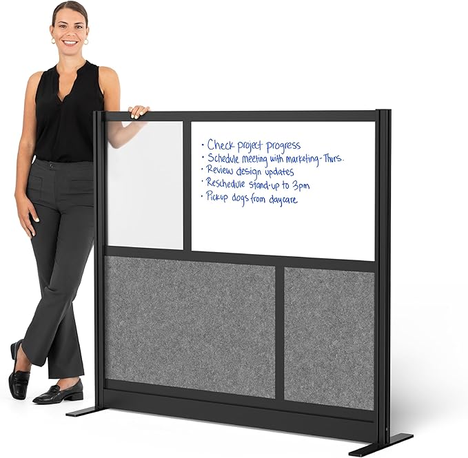 Workflow Modular Wall | Room Divider with Whiteboard, Sound-Dampening, & Frosted Acrylic Panels | Expandable Office Partition for Privacy & Productivity (53" x 48")