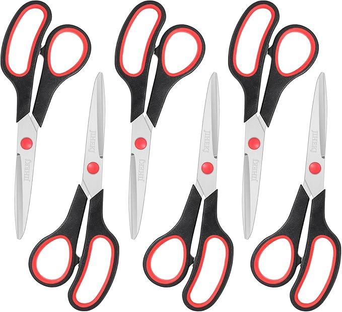 Scissors Bulk black 6-Pack, All Purpose Stainless Steel Sharp Scissors for Office Home General Use Craft Supplies, High/Middle School Classroom Class Older Kids Set, Right/Left