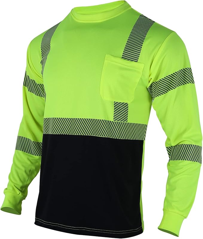 VENDACE 3 Pcs Safety T Shirts Reflective High Visibility Hi Vis Long Sleeve Construction Work Shirts for Men (Yellow,M)