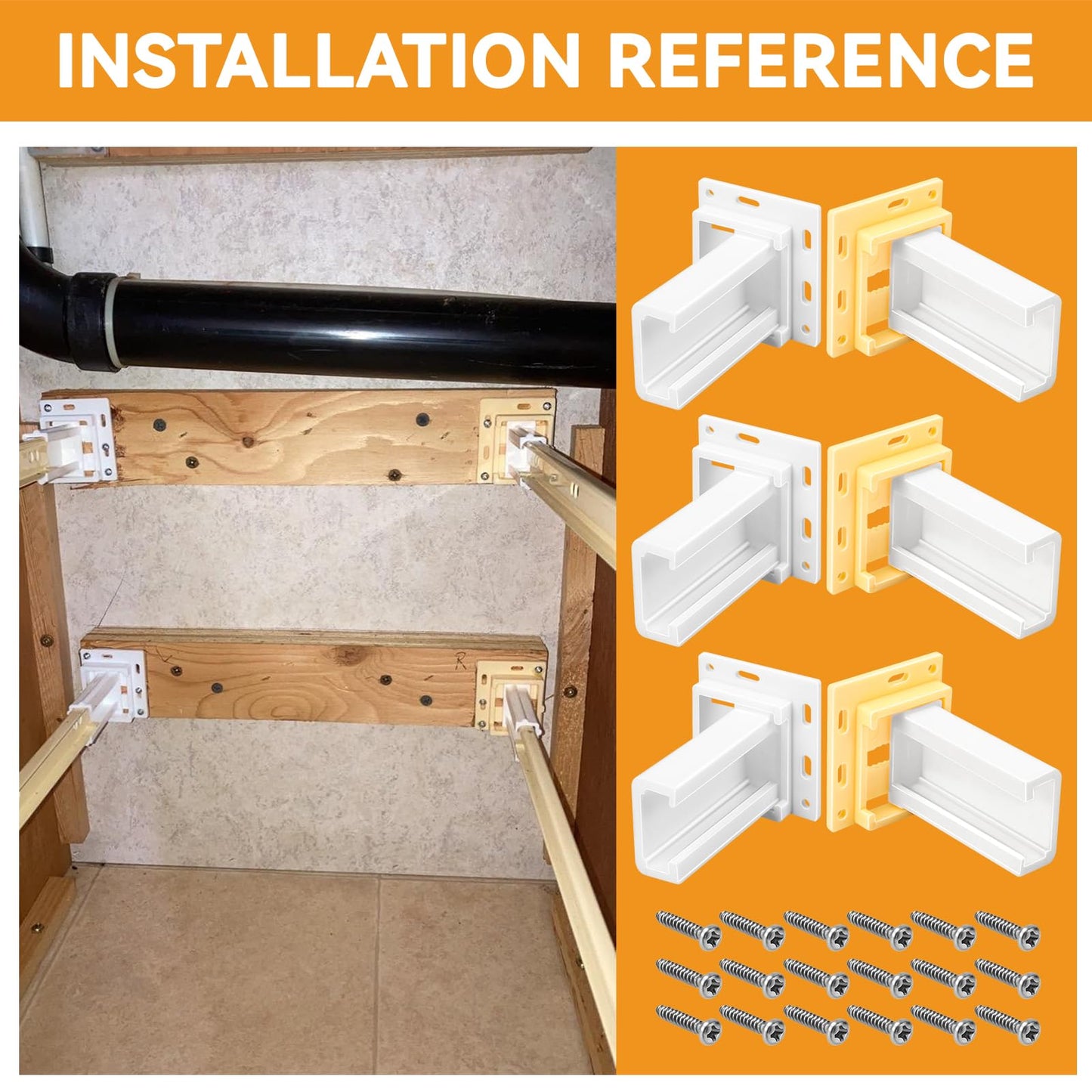 3 Pack Drawer Slides Sockets Set RV Drawer Rail Bracket, Drawer Hardware for 1'' Slide Channel, Cabinet Drawer Slides, Drawer Rails, C-Shaped Adjustable Base, RV Cabinet Hardware, Included Screws