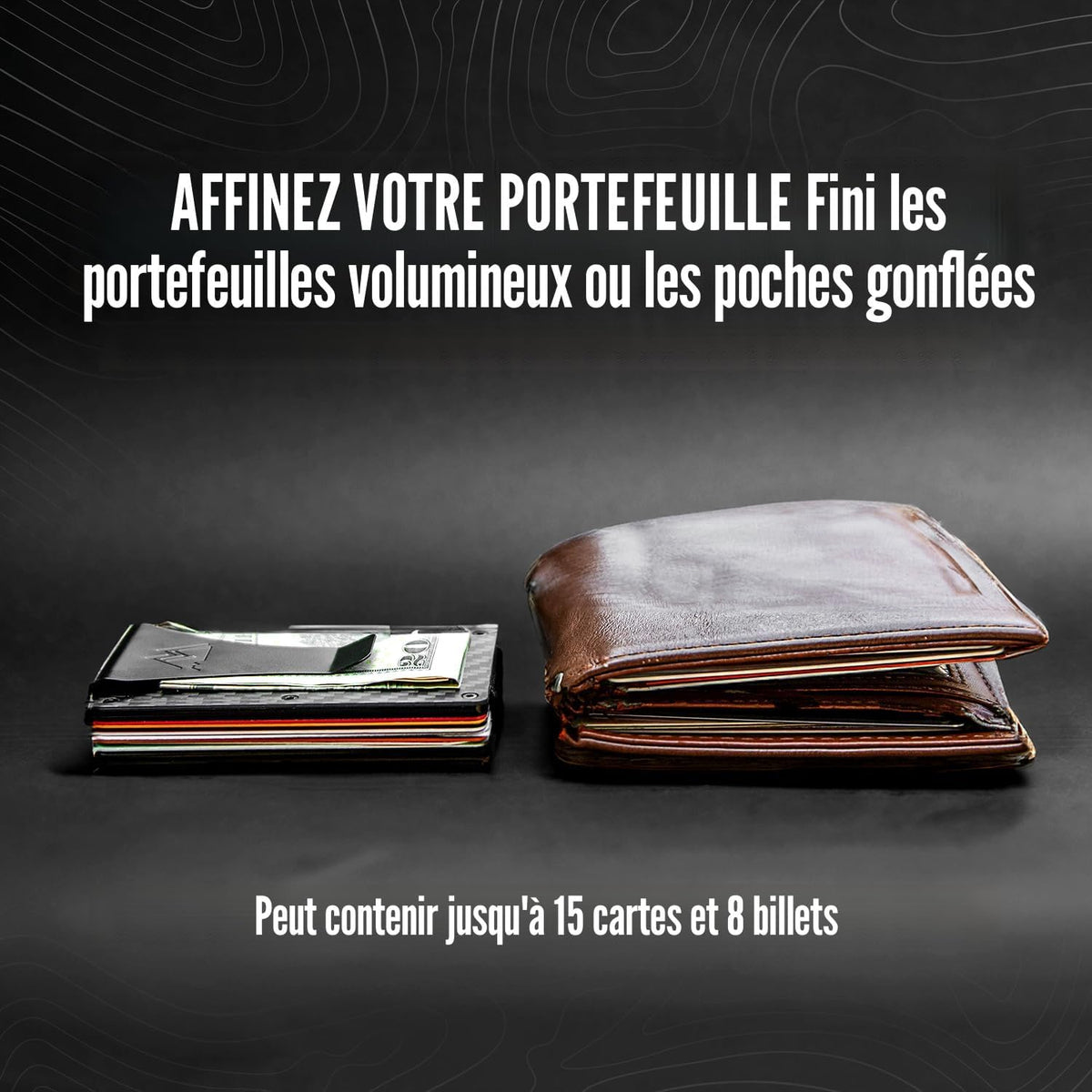 Mountain Voyage Co Minimalist Wallet for Men & Women - Slim RFID Wallet, Scratch Resistant, Credit Card Holder & Money Clip, Easily Removable Money & Cards, (Matte Carbon Fiber)