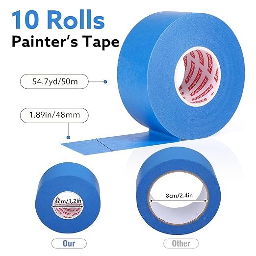 10 Rolls Painters Tape Blue Painters Tape 2 Inch Wide, General Purpose Masking Tape Bulk, 1.89 in x 55 Yd Blue Tape for Wall Painting Home Improvement DIY Crafts, Total 550 Yards