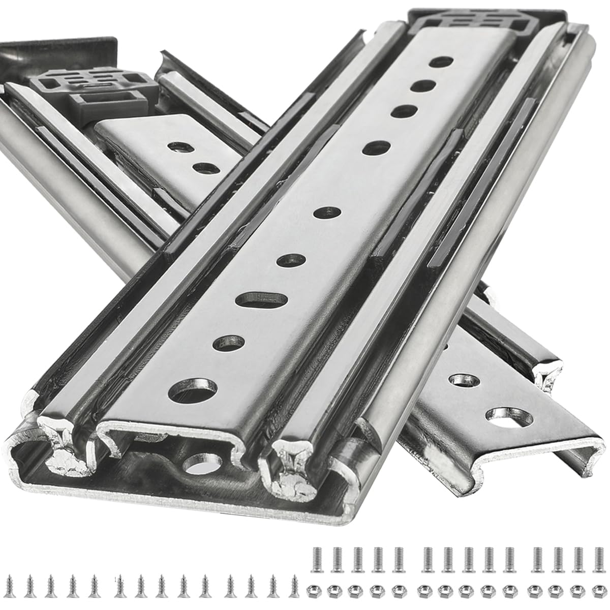 76MM Heavy Duty Drawer Slides, 500LB Capacity Full Extension Ball Bearing Industrial Drawer Slides 3 Section Drawer Tracks (44 INCH)