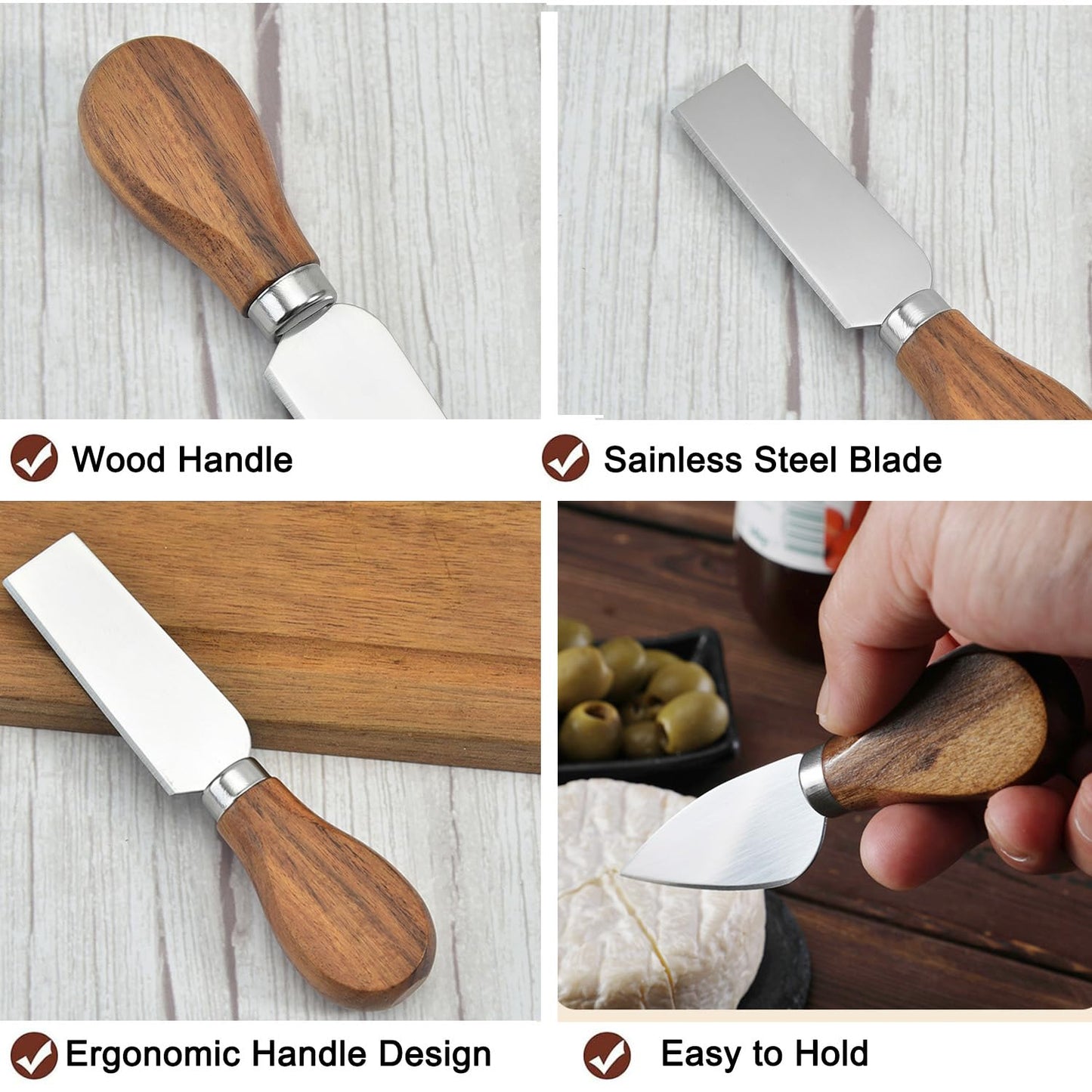 GXIQYL 6 Pieces Cheese Knife, Cheese Knives Cheese Board Charcuterie Knife Set Cheese Tools Spreading Knife, Wooden Handle Stainless Steel Slicer Gift Set