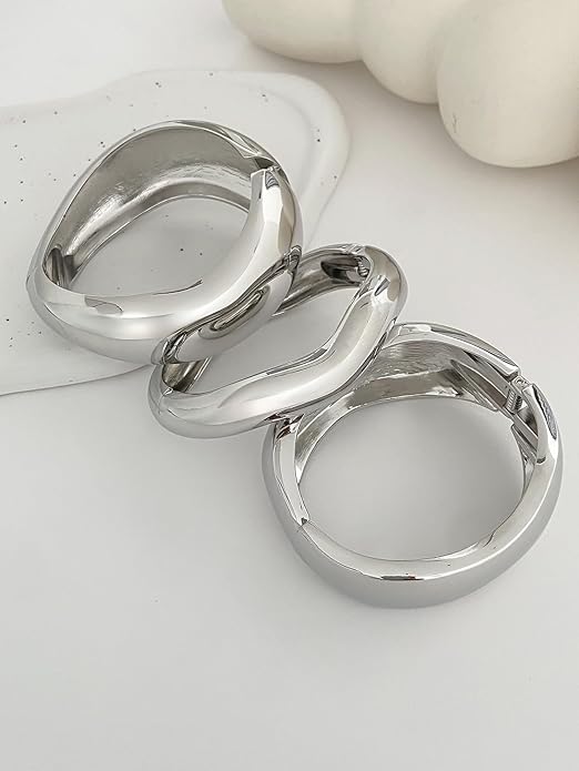 Chunky Gold Bangles Bracelets for Women Trendy Stack Statement Bangle Irregular Cuff Bracelets Fashion Jewelry Gift