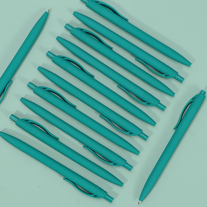 Deegtran 100 Pack No Bleed Teal Blue Barrel Click Pens, Wholesale Retractable Ballpoint Pens, Medium Point, Smooth Ink, 1.0MM Black Ink