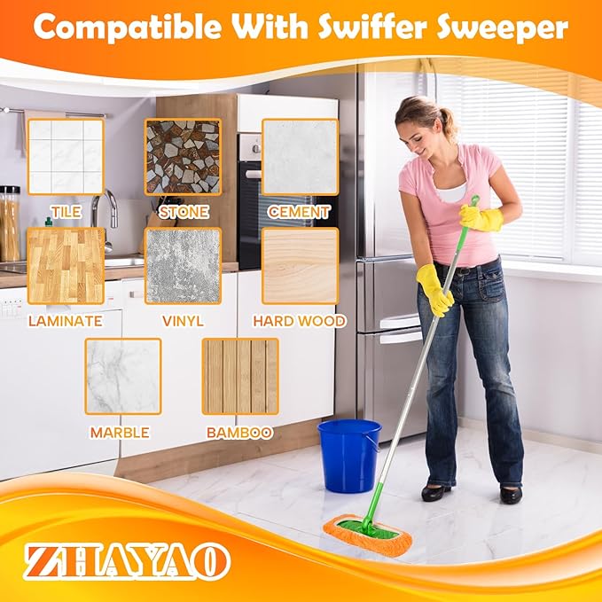 3 Pack Reusable Microfiber Mop Pads for Swiffer Sweeper Mop, Wet & Dry Use, Compatible with 10-12 inch Flat Mops, Washable, for Hardwood, Ceramic, Laminate & More Floors