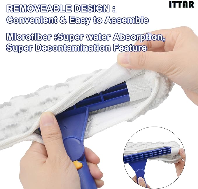 ITTAR Window Squeegee with 2 Sets Stainless Steel Pole, Squeegee Cleaning Tools with Microfiber Pads, 60"-72" Telescopic Window Washing Kit, Professional Squeegee Cleaner for Home Car Outside Glass