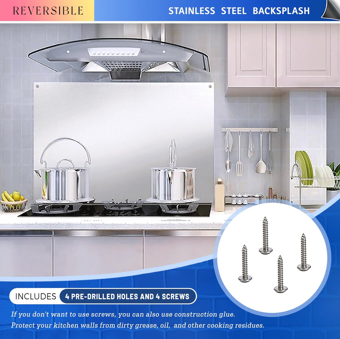 Stainless Steel Backsplash for Stove 24"x30" Stove Backsplash Protector for Wall Metal Range Splash for Kitchen Wall with Screw Included（0.0276" Thick)