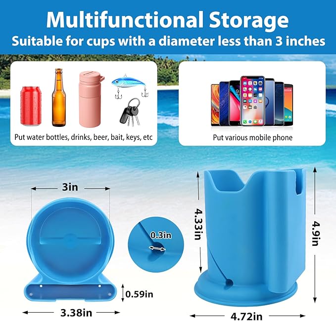 Paddleboard Cup Holder, Paddle Board and Kayak Drink Holder, 2-in-1 Drink & Phone Holder, Paddleboard Accessory for Surfboards, Canoes, SUPs, Kayaks, Boats (Blue)