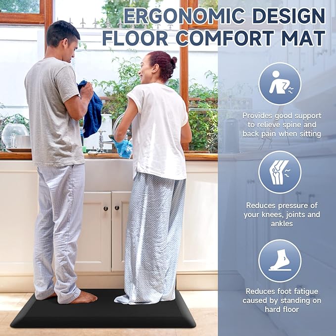 4/5 Inch Thick Kitchen Mats for Floor, StepRite Kitchen Rug for Standing Desk, Non-Slip, Thicker, Stain Resistant, Waterproof, Comfort Anti Fatigue Floor Mat for Home, Kitchen, Office - Black, 32*20''