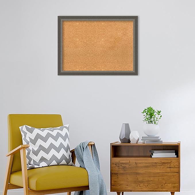 Amanti Art Natural Cork Board for Wall, 23x31 Vision Board with Silver Wood Frame, Medium Corkboard Office Decor for Home Organization, Casual Corkboard Pinboard to Display Items for Home