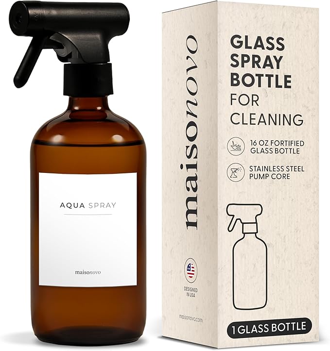 MaisoNovo Glass Spray Bottle - 16.9 fl oz Amber x 1 with 16 Labels