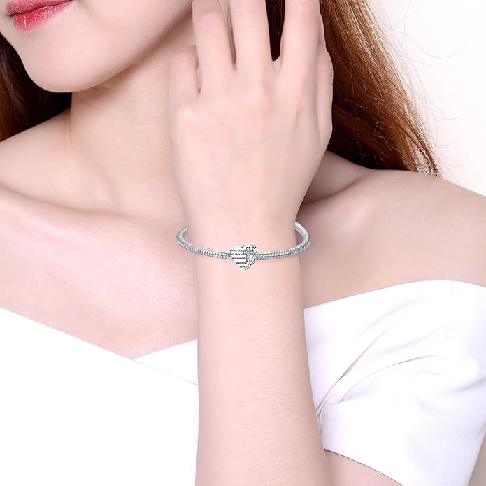 Bible Family Mom Wife Love Heart Dangle Charm 925 Sterling Silver Charms fits Bracelets and Necklace Pendant Bead Charms Jewelry Present for Women Family Friends