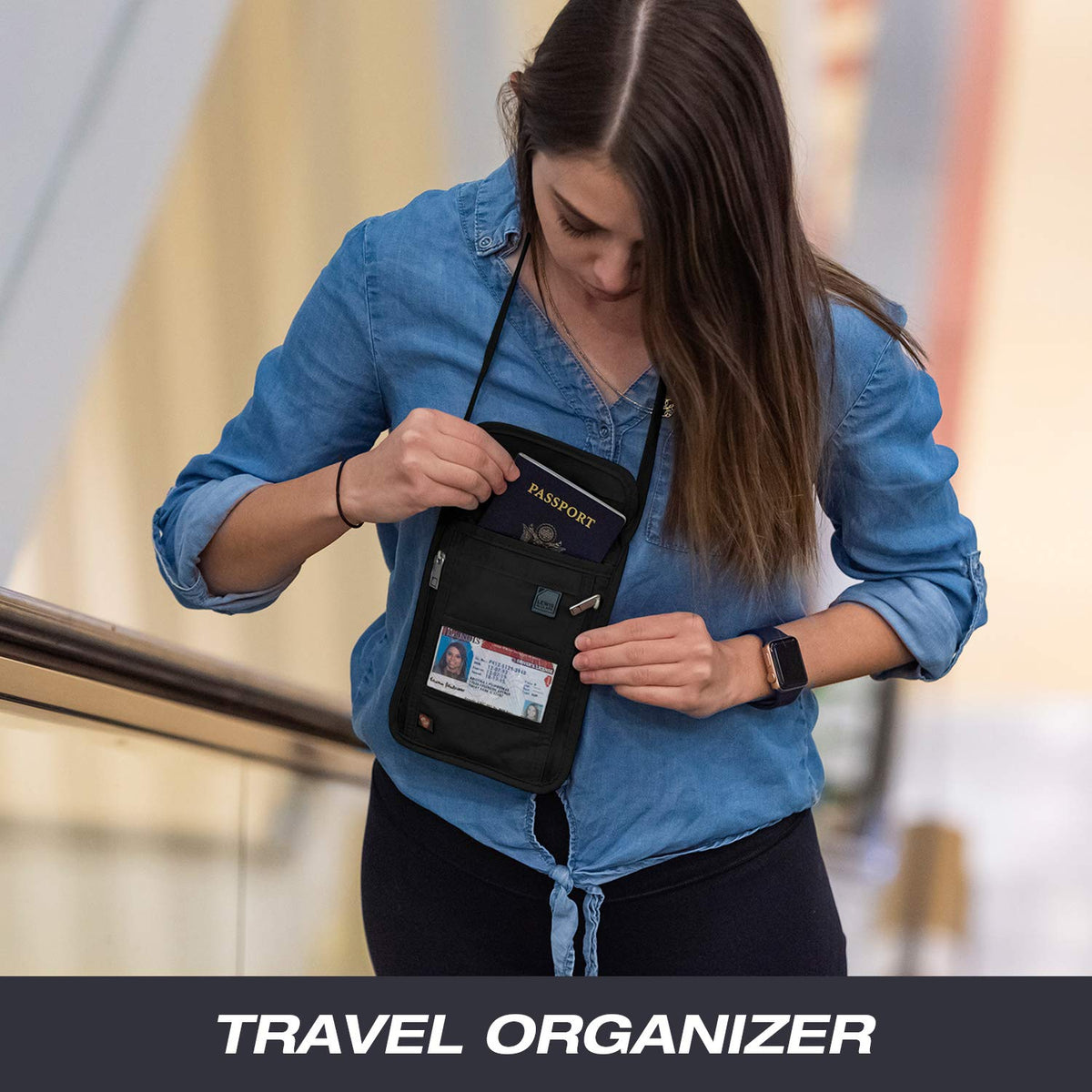 Lewis N. Clark RFID Blocking Stash Neck Wallet, Travel Pouch + Passport Holder for Women & Men, Black, One Size