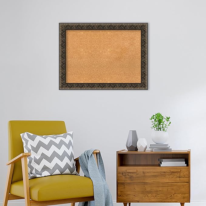 Amanti Art Natural Cork Board for Wall, 25x33 Vision Board with Black Wood Frame, Medium Corkboard Office Decor for Home Organization, Traditional Corkboard Pinboard to display items for home