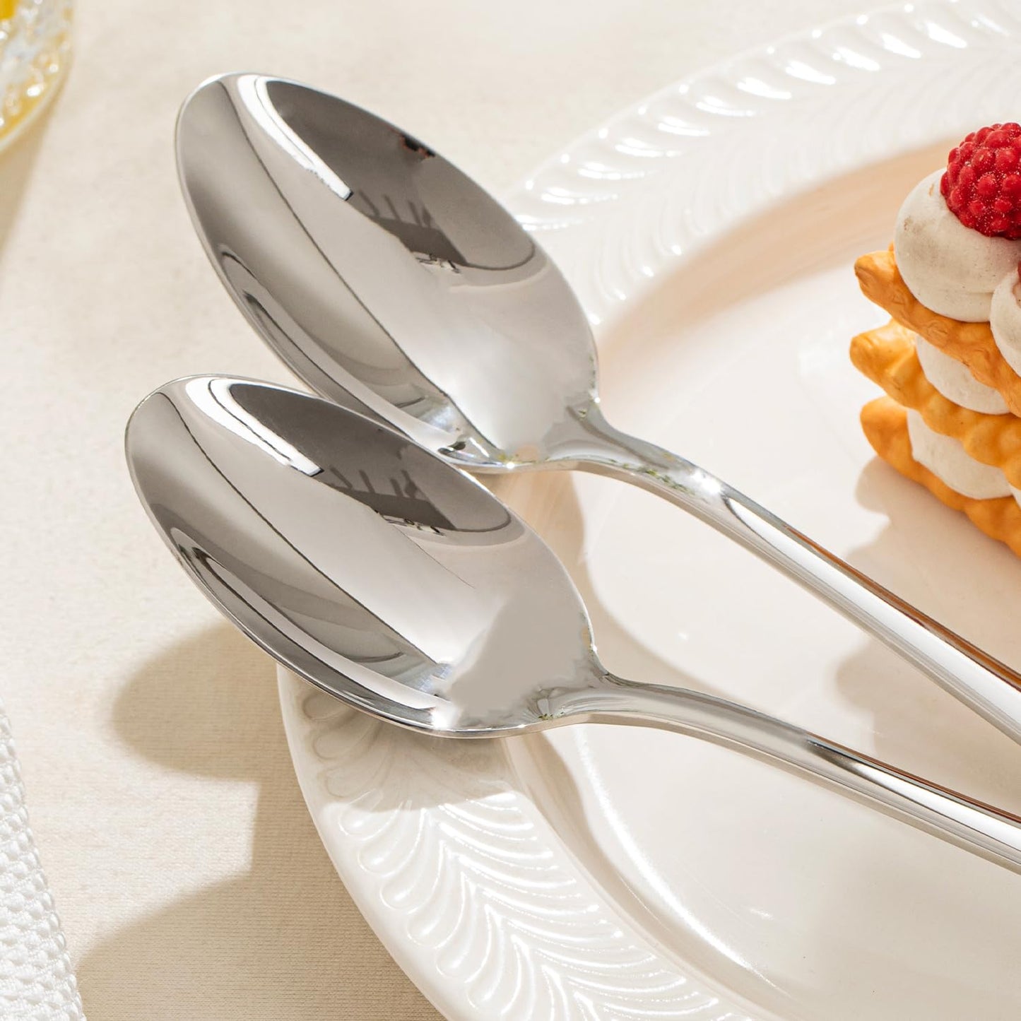 KINGSTONE 8.15-Inch Dinner Spoons (Not Teaspoons), 4-Piece 18/10 Stainless Steel Table Spoon Set, Silver, Food Grade, Dishwasher Safe