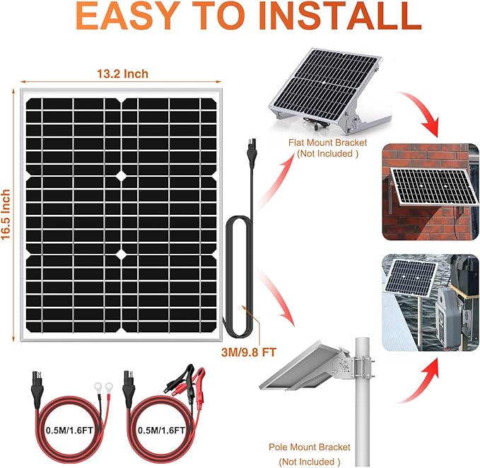 SUNER POWER 12V 20W Solar Panel Battery Charger Ultra, Built-in UltraSmart MPPT Charge Controller, Waterproof 20 Watt Solar Battery Maintainer for 12Volt AGM, Deep Cycle, Lead-Acid, Lifepo4 Battery